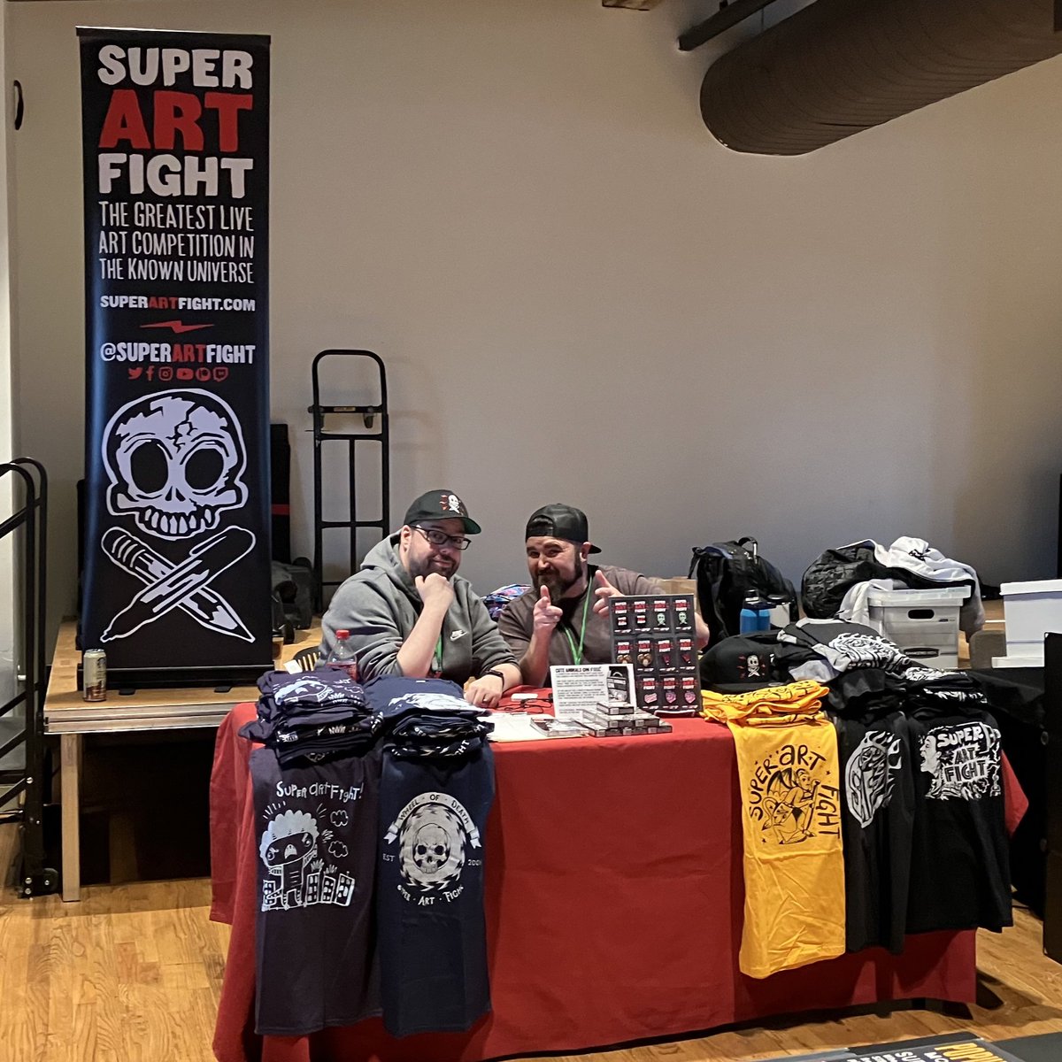 SuperArtFight's tweet image. HERE WE ARE AT SUPER CON!!! 

We’ll be in the back at the Artist Alley area until 5pm selling merch before our Main Show at 6:30pm

See you there! 🫵

#artfactory #supercon #superartfight #convention #art #cosplay #panels #manassas #virginia #foodtrucks #tournament #wheelofdeath