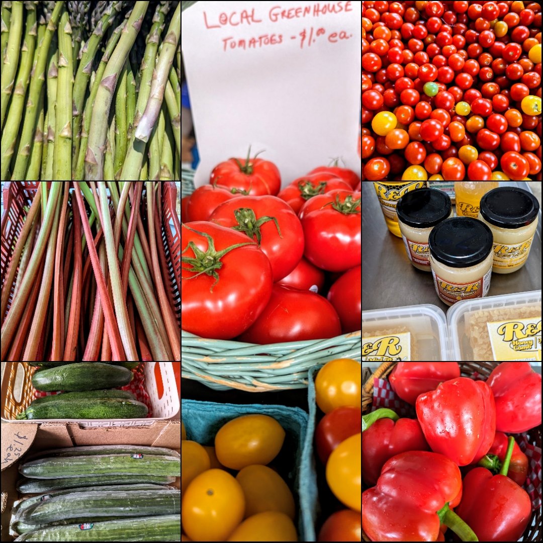 Open 10am-4pm at the house beside the market today!

Along with our rhubarb, we have fresh local asparagus, and local greenhouse tomatoes, cucumbers, zucchini, bell peppers, and raw honey products (honey, creamed honey, honeycomb)