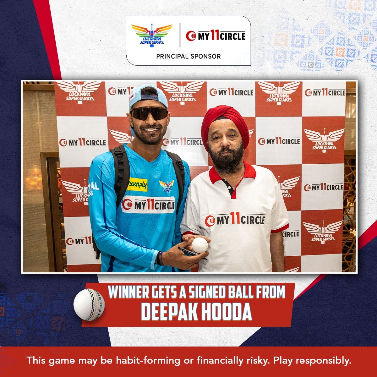 A heart winning moment as a #My11Circle player was handed a signed ball by Deepak Hooda. #My11CirclexLSG #My11CircleVIPPlayer