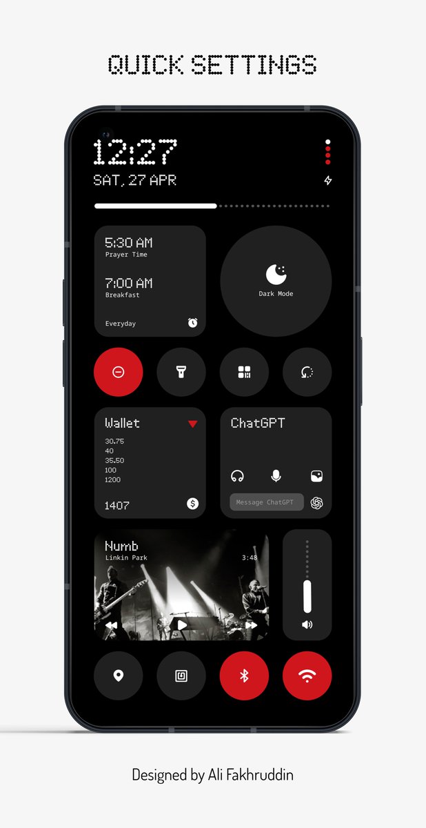 Talking about quick settings for @nothing here is a revised once i cooked up just now. Its customizable so this is my personal settings as a concept. @getpeid 

#NothingPhone2a #nothing #nothingcommunity #nothingphone2 #apps #ui #android