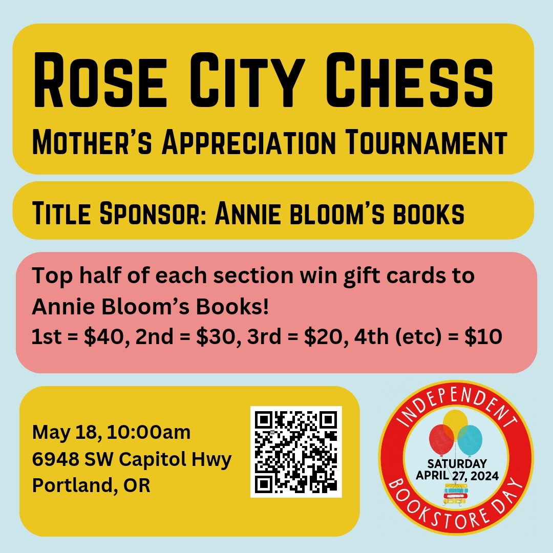 We are proud to announce on #IndependentBookstoreDay that Annie Bloom's Books is the title sponsor for our Mother's Appreciation Tournament! Instead of another cheap plastic trophy, come win gift cards for books from a legendary local bookstore 📚!