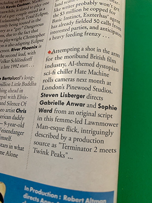 nick_feather's tweet photo. @NeverMadeFilm Hi there. I wonder if your followers would have any info on a never released movie which went into production in the early-90s. The script was 'Hate Machine,' but I think the production title might have been 'Simulacrum'. This news snippet is all I have so far: https://t.co/1XnkqV3uDE