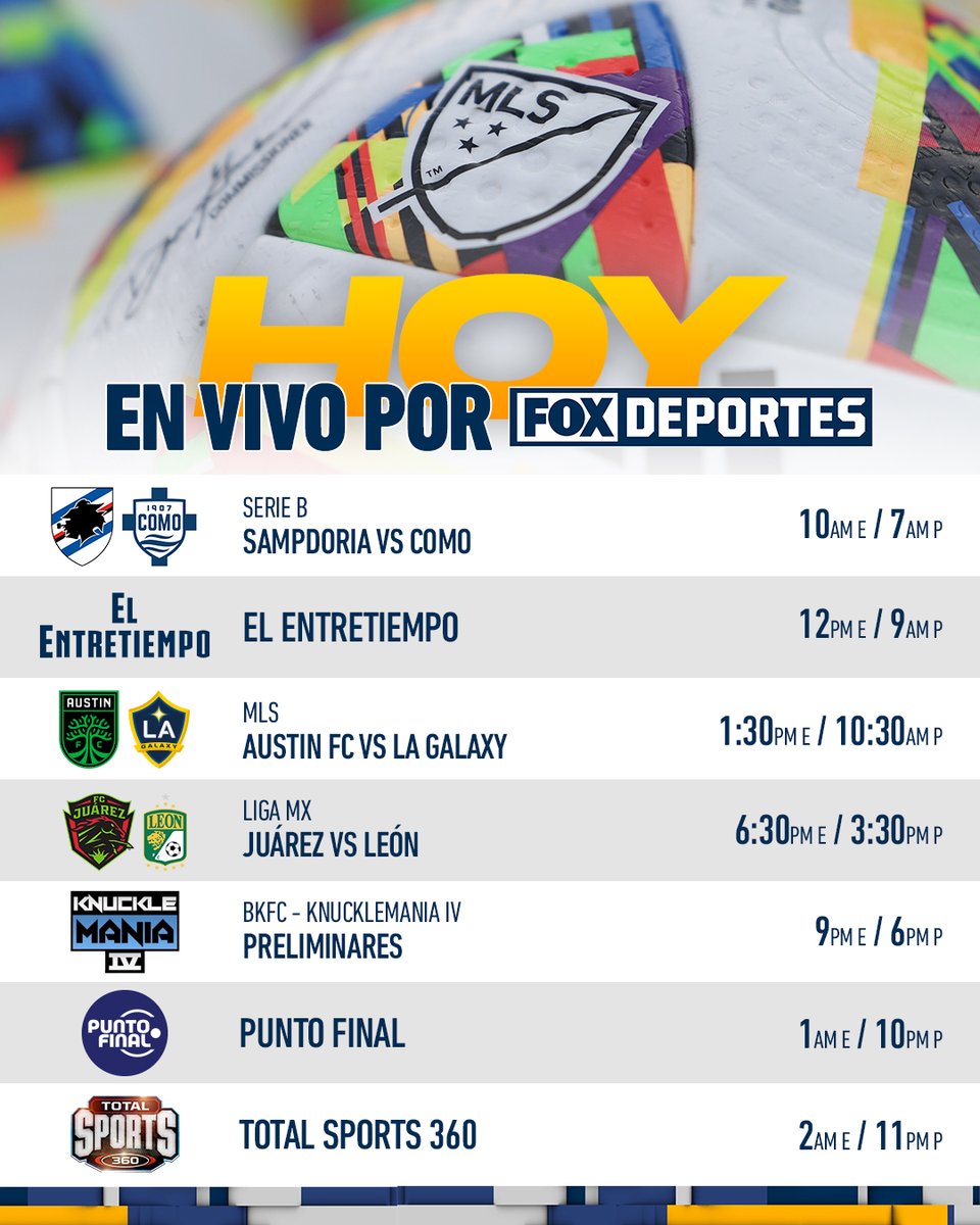 ¡Sábado de muchos goles y futbol en FOX Deportes! 🥳⚽ 

#SerieBenFOX #ElEntretiempo #MLSenFOX #FOXLigaMX #BKFCenFOX #TotalSports #PuntoFinal