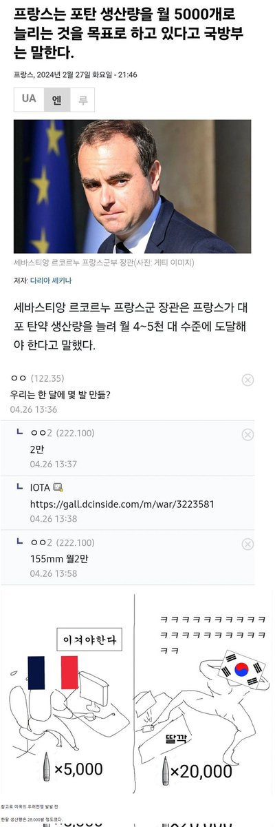 유럽에 한국 무기 사지말라던 프랑스 포탄 생산량