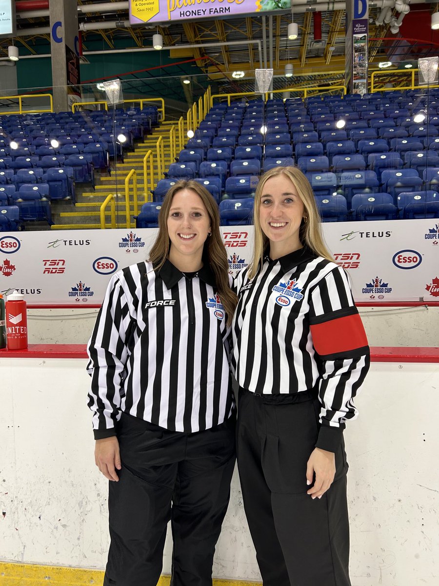 For the 2nd straight season, 2 ⁦@hockeysask⁩ officials have earned the assignment to work the Esso Cup Gold Medal Game. Today, it will be Megan Long on the lines and Kate Sauser reffing. Game will be on TSN 3 at 5pm today. Congrats ladies. #EarnYourStripes #SaskProud