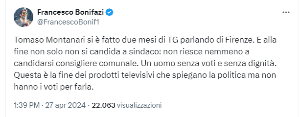 Quando un renziano cita la dignità, da qualche parte, in Italia e nel mondo, un codice etico prende fuoco per autocombustione. Solidarietà a @tomasomontanari, attaccato da gente che non ha un grammo del suo spessore morale.