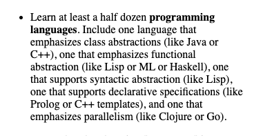 Class abstractions (like C#), functional abstraction (like C#), syntactic abstraction (like C#), declarative specifications (like C# (LINQ)), parallelism (like C#).

In summary then, learn C#.

#dotnet #csharp #hillOfTheDay