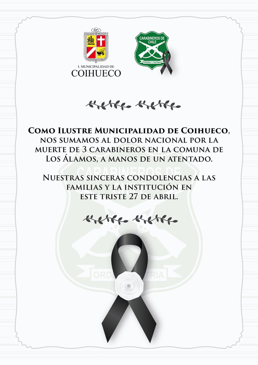 🕊️ Nuestras sinceras condolencias a <a href="/Carabdechile/">Carabineros de Chile</a>