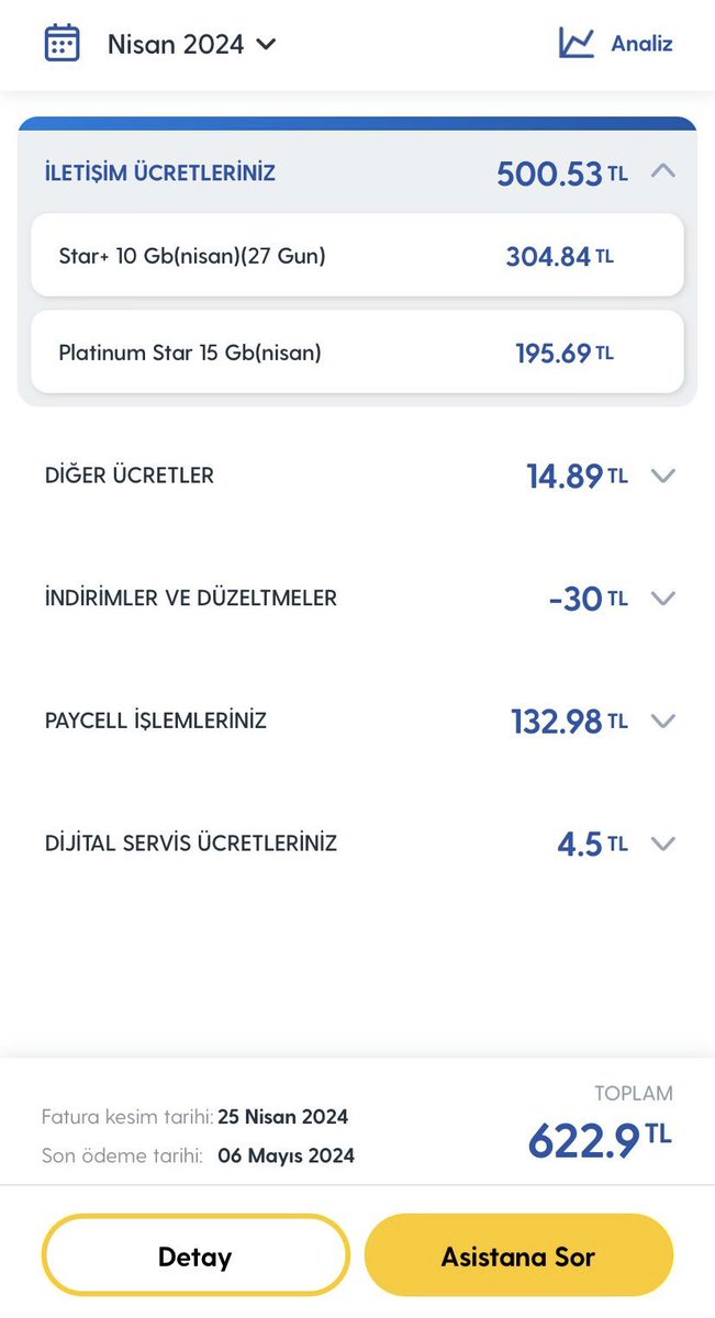 mdaglaroglu's tweet photo. @Turkcell aylık taahütsüz bedeli 450tl olan platium stardan star 10 pakete geçtiğimiz için bizi 3 günlük kullanım bedeli 195 tl olarak aynı faturada çift tarife olarak ücretlendirmiş, piyasada tekel konumunu kötüye kullanma değil de nedir? 
@RekabetKurumu @tukonfed https://t.co/hFyDZ7CMYy