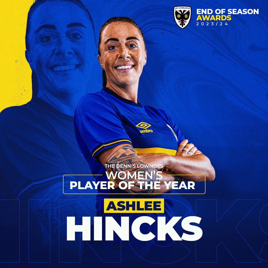 Congratulations to @ashlee_hincks8 who has been named as the Dennis Lowndes @afcw_women’s Player of the Year 🏆 #AFCW 🟡🔵