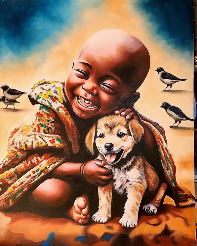 A dog is the only thing on earth that loves you more than you love yourself. No matter how you're feeling, a little dog gonna love you.🐾🐕 Elseedart Acrylics painting on canvas. #doglover #artwork #smile #LoveChallenge #endangeredspecies #childrenbook #africa #picoftheday