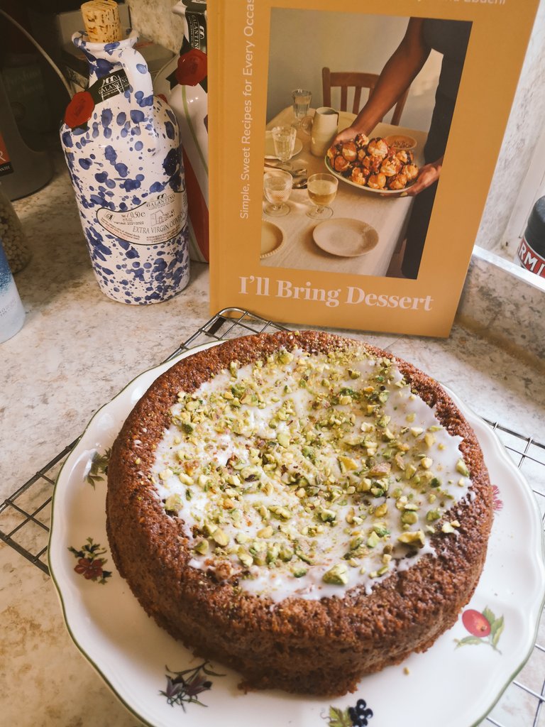 Today's bake is a pistachio & polenta cake with preserved lemons. #baking #cake #cookbooks