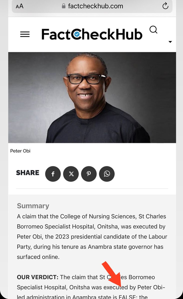 Thank you, @thefactcheckhub, for vindicating me by proving on r again that Peter Obi did not build a single school, whether nursery, primary, secondary or university, during hod right year tenure as Anambra Governor. Hopefully, Obidients can accept the truth and confront their…