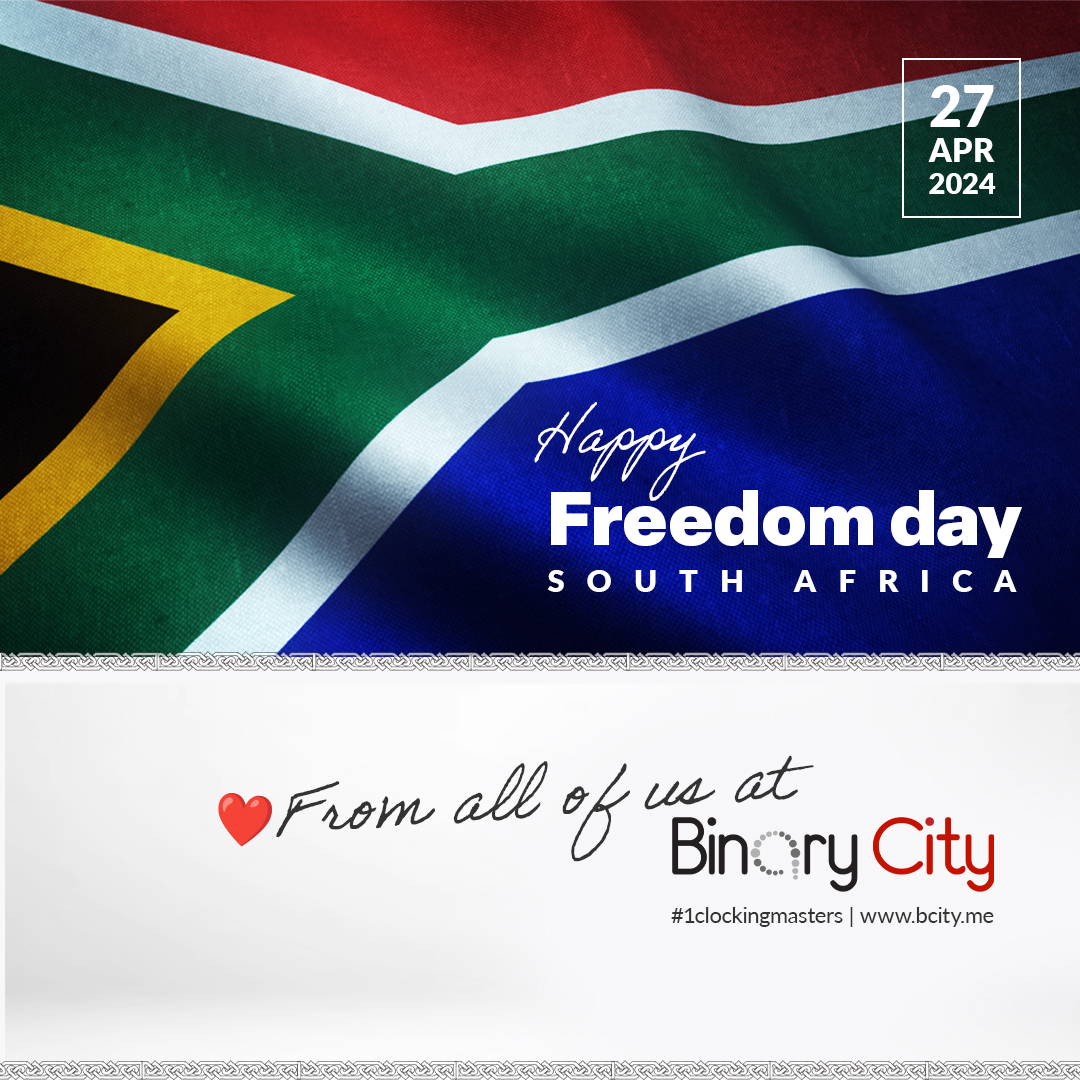On this day in 1994, South Africa took a monumental step toward freedom and equality. As we celebrate today, let's honor the past, cherish our diverse nation, and continue building a brighter, united future. From all of us at Binary City, Happy Freedom Day South Africa.❤️🤗🎉…