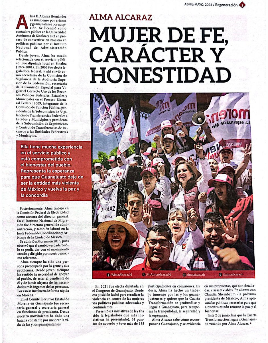 Les comparto la edición mensual del periódico Regeneración (@P_Regeneracion), que expone nuestras propuestas, mi perfil y el reto histórico que enfrentamos. Este 2 de junio, vamos a devolverle la esperanza a Guanajuato. ❤️✨