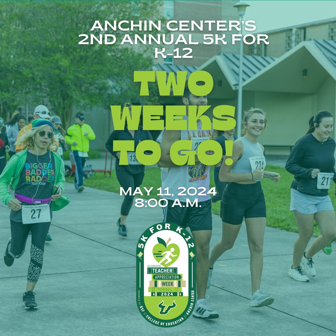 We are TWO WEEKS away from our 2nd Annual 5K for K-12 ‼️😱 Sign up today and come out for a day of fun while helping benefit development opportunities for practicing K-12 teachers and administrators #5K #TampaRunners #RunTampa #RunFlorida Sign up TODAY ➡️ bit.ly/3IBJ5Q7