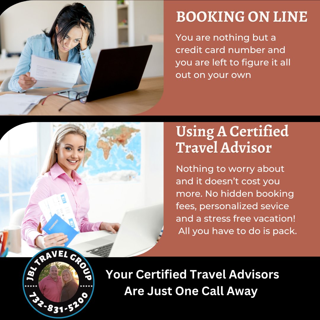 Call a certified #traveladvisor and save time & money plus get personalized service and the first hand insider information you deserve. #jbltravelgroup #onecallaway