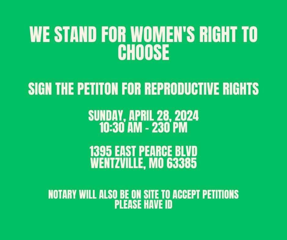Mann4Congress's tweet photo. Last chance to sign the petition to restore abortion access in Missouri. I’ll be out & about all day, collecting signatures and supporting #AbortionActionMO with the Jefferson City Missouri NAACP & St Charles County Missouri Democrats.
#EndTheBanMO #MannAtWork #AbortionActionMO https://t.co/SoXjnz6tDg