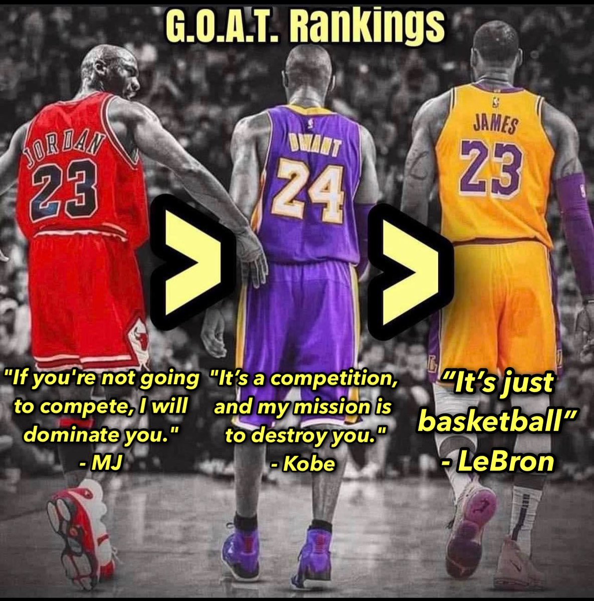 LeBron has no competitive fire. That’s why he kept switching super teams to win his titles.

#Bulls Michael Jordan & #Lakers Kobe Bryant were true competitors.