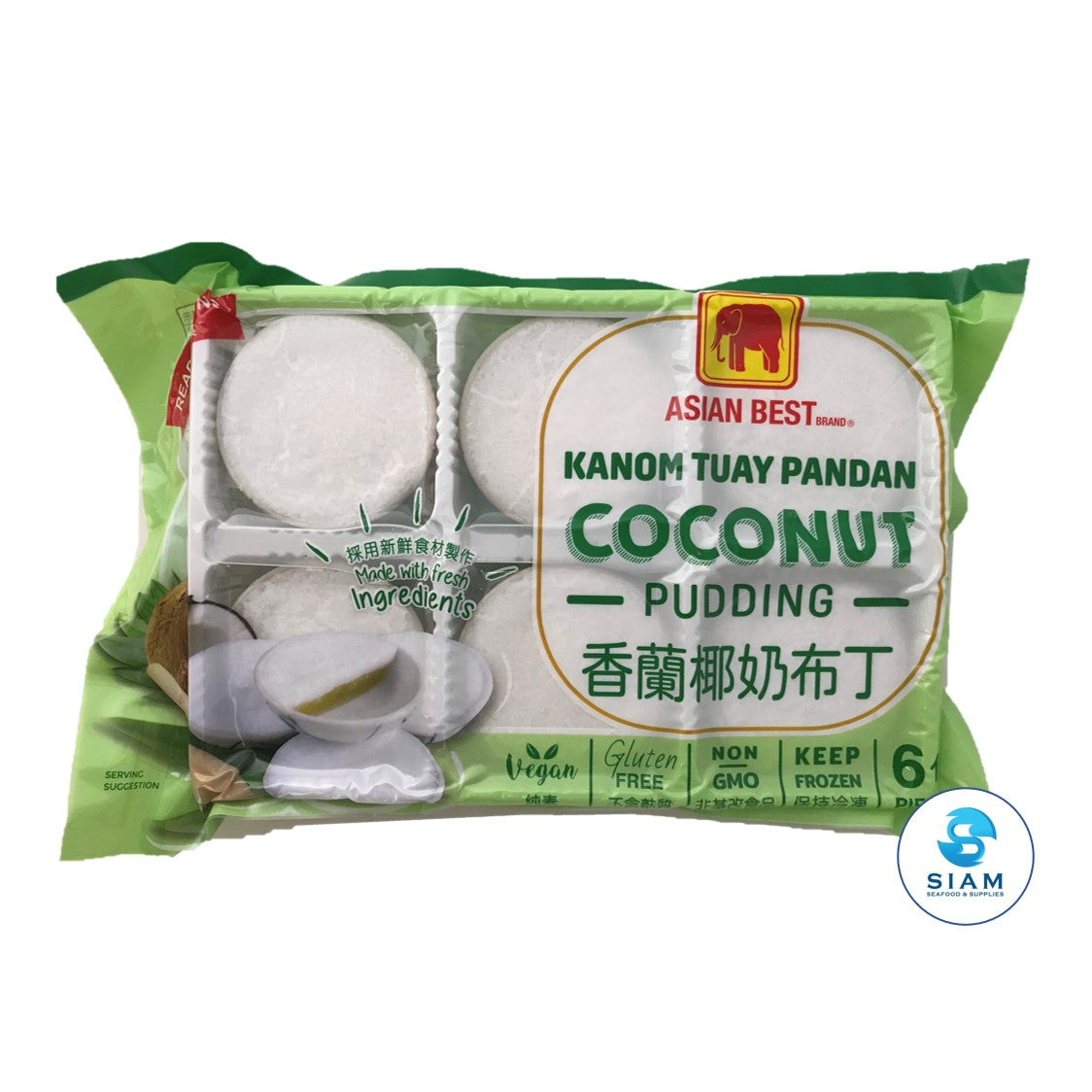 🐣. Offer Xtras! Coconut Pudding Pandan (Kanom Tuay) , Frozen - Asian Best (6 pcs, 7 oz) ขนมถ้วยใบเตย for $5.35 #cookathome #Siamseafoods