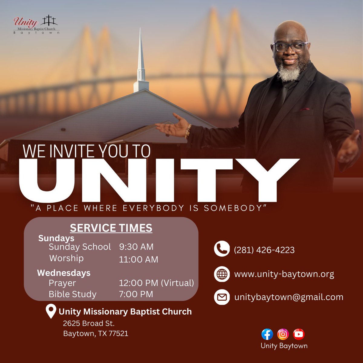 UnityBaytown's tweet photo. The Unity Church Family invites you and your family to worship with us this Sunday as we lift our Lord and Savior Jesus Christ. Come experience #unitybaytown https://t.co/IT7TAJ6FrE
