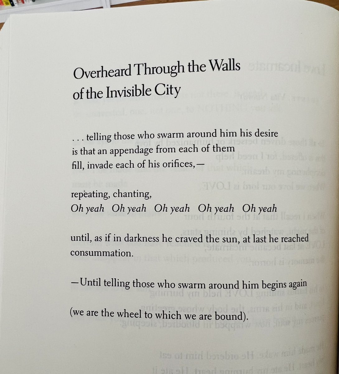 I wrote about Frank Bidart’s great poem “Overheard Through the Walls of the Invisible City,” which has haunted & goaded me since I was 21yo. A poem of transgressive sex that doesn’t merely recount experience but brilliantly *becomes* experience. Link in profile.