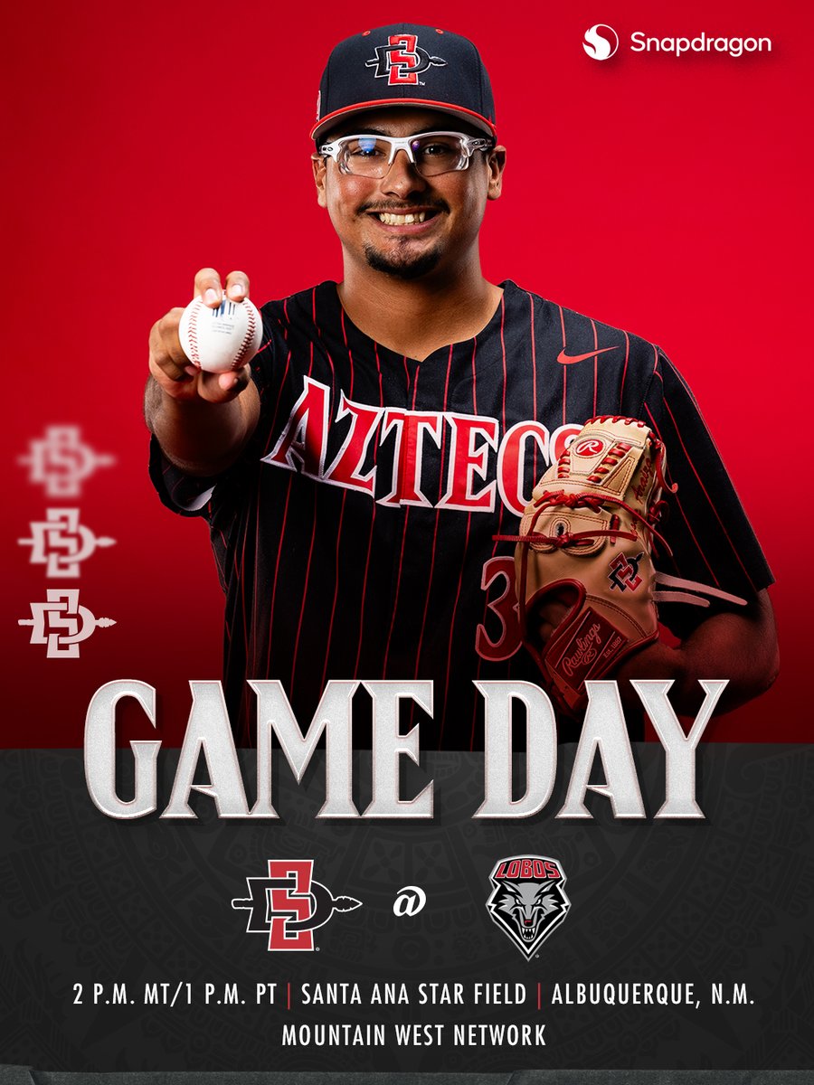 Back on the diamond this afternoon looking to even our weekend series vs New Mexico in the ABQ. #GoAztecs 📺 MW Network: tinyurl.com/yrkvw6vd 📊 Live Stats: tinyurl.com/2f5sa3am