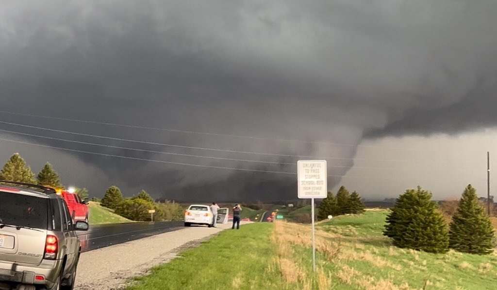 An F5 tornado 2 miles wide hit Minden Iowa yesterday. It narrowly missed Harlan where my sister n mother live. This is Heidi’s street. Thankfully their houses, kids and every pet is safe and accounted for. Mom’s husband Stan’s family lost buildings and a cow. So sad.