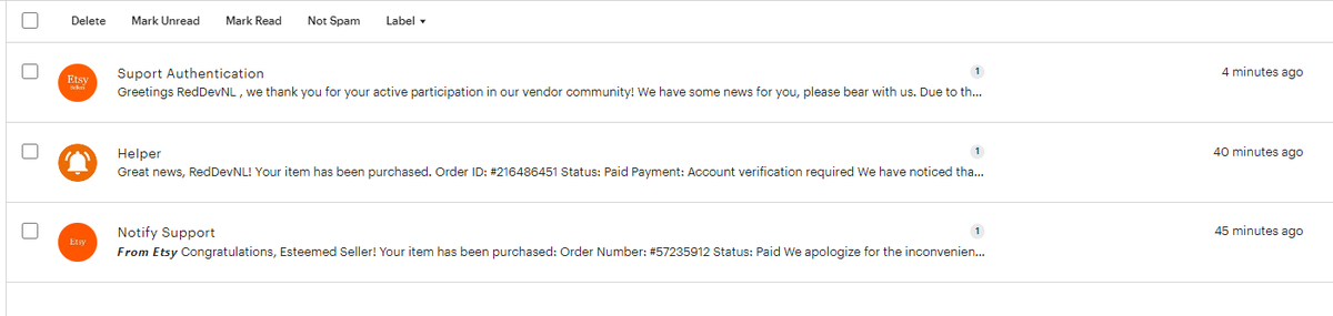 XoneFobic's tweet photo. Gee @Etsy, store has been online for an hour. Love how good your filters are? (Marked them as spam myself).

This doesn't show confidence of service quality. https://t.co/HY3IvkGOHl