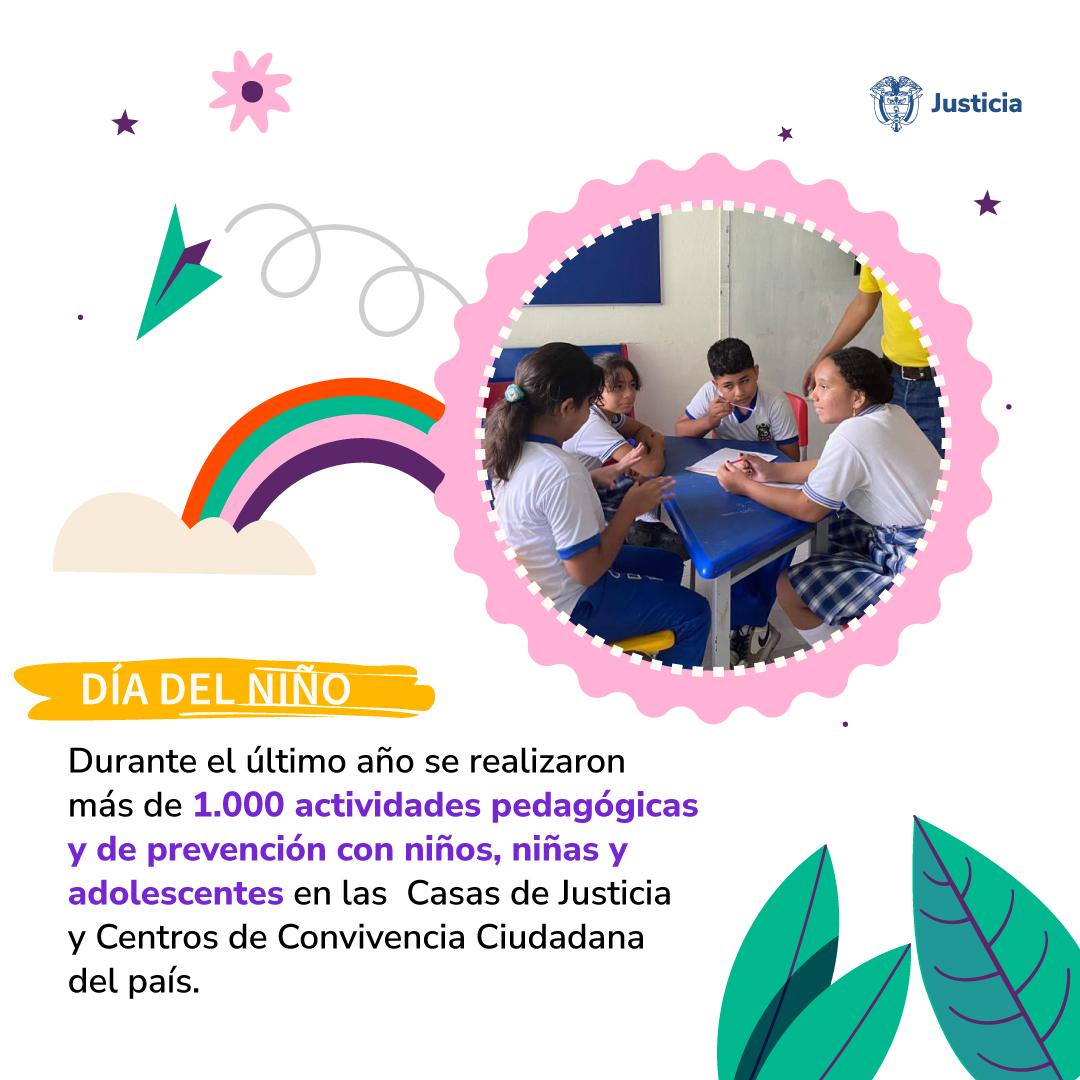 #DíaDelNiño | Tenemos un compromiso con la protección de nuestros niños, niñas y adolescentes.
A través de las #CasasDeJusticia y los #CentrosDeConvivencia ciudadana se hace:
✅protección de derechos
✅prevención de violencias y reclutamiento
✅promoción de valores y convivencia