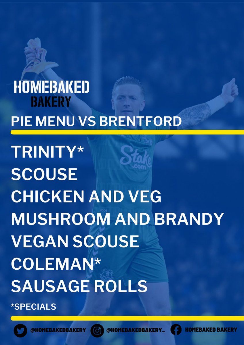 We are now open at #EFCFanzone! Evie & Rach are manning the horse-box today before #EVEBRE and here is todays matchday menu with all your favourites available🔵⚪️ Remember to bring a donation for @SFoodbanks also if you can #BuyLocal @Everton