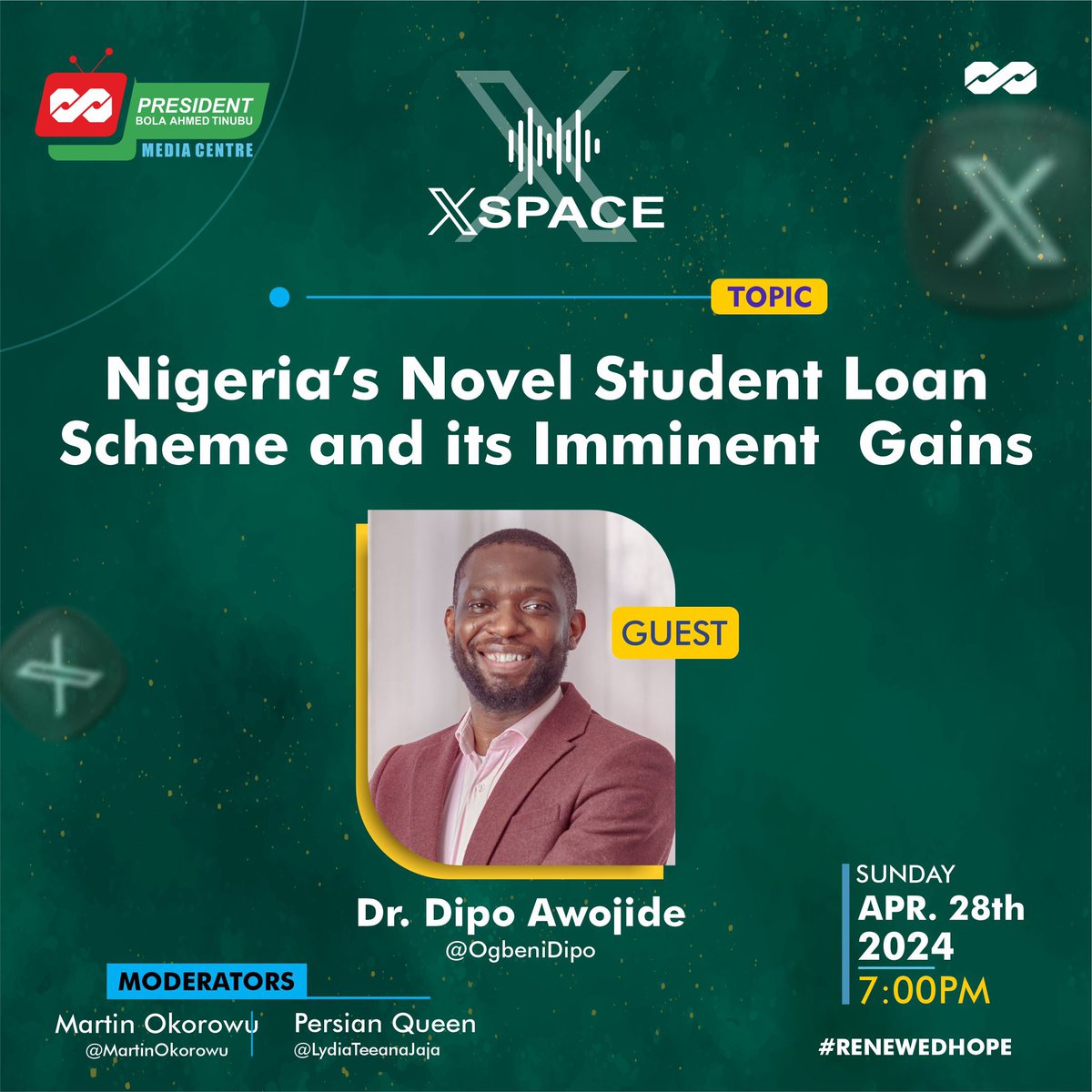 As you might know, I am very much interested in the Education Sector; it remains my ‘primary constituency.’ Glad to be joining #PBATSpaces @PBATMediaCentre tomorrow at 7PM to discuss Nigeria’s Novel Student Loan Scheme and its imminent gains for all Indigenous Nigerian Students.