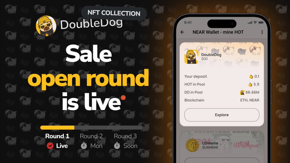 🚀 We've launched an open round for @doubledog_meme Anyone with no restrictions or conditions can deposit HOT and get their share from the open round! Read the terms and conditions carefully. 📚 The biggest round for NFT Holders will start on Monday, snapshot will be made