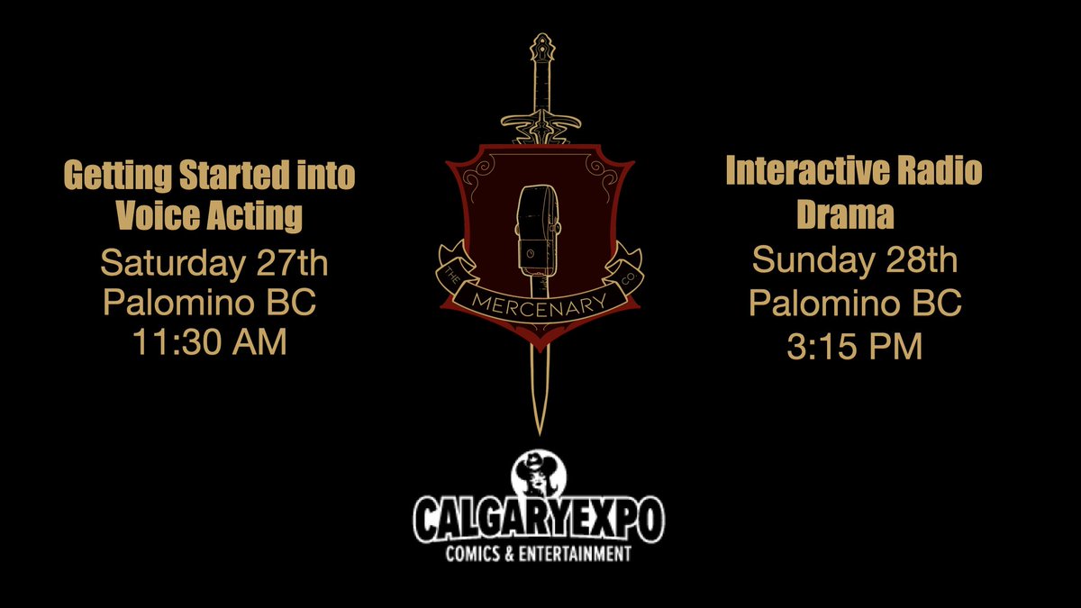 exdevlin's tweet image. I’m at Calgary Comic Expo this weekend! We’ll be doing our How to Get Into Voice Acting and Live Radioplay Experience panels, so come join us if…

You’ve ever had questions about voice acting
You want to practice on mic performance

Looking forward to meeting you all!