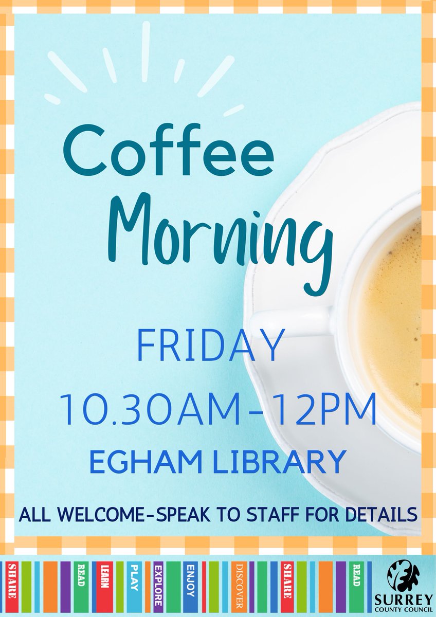 Every Friday at @EghamLib, we host a coffee morning. This activity is free to attend and there is no need to book. @SurreyLibraries #coffeemorning #lovelibraries