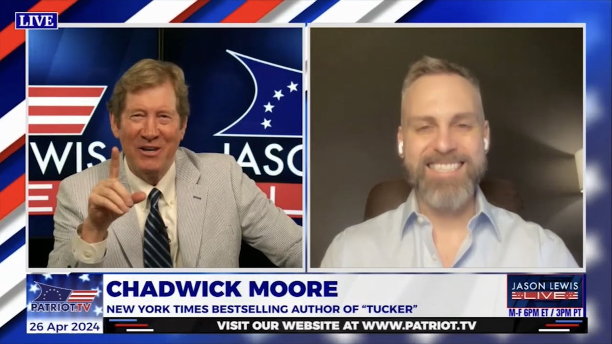 Hey gang, certainly hope you saw last night’s interview with Tucker Carlson biographer Chadwick Moore on what was really behind the FNC host’s dismissal. Watch at patriot.tv/jasonlewis or click the top of the page at jasonlewislive.com for more! @FreedomIsUpToUs