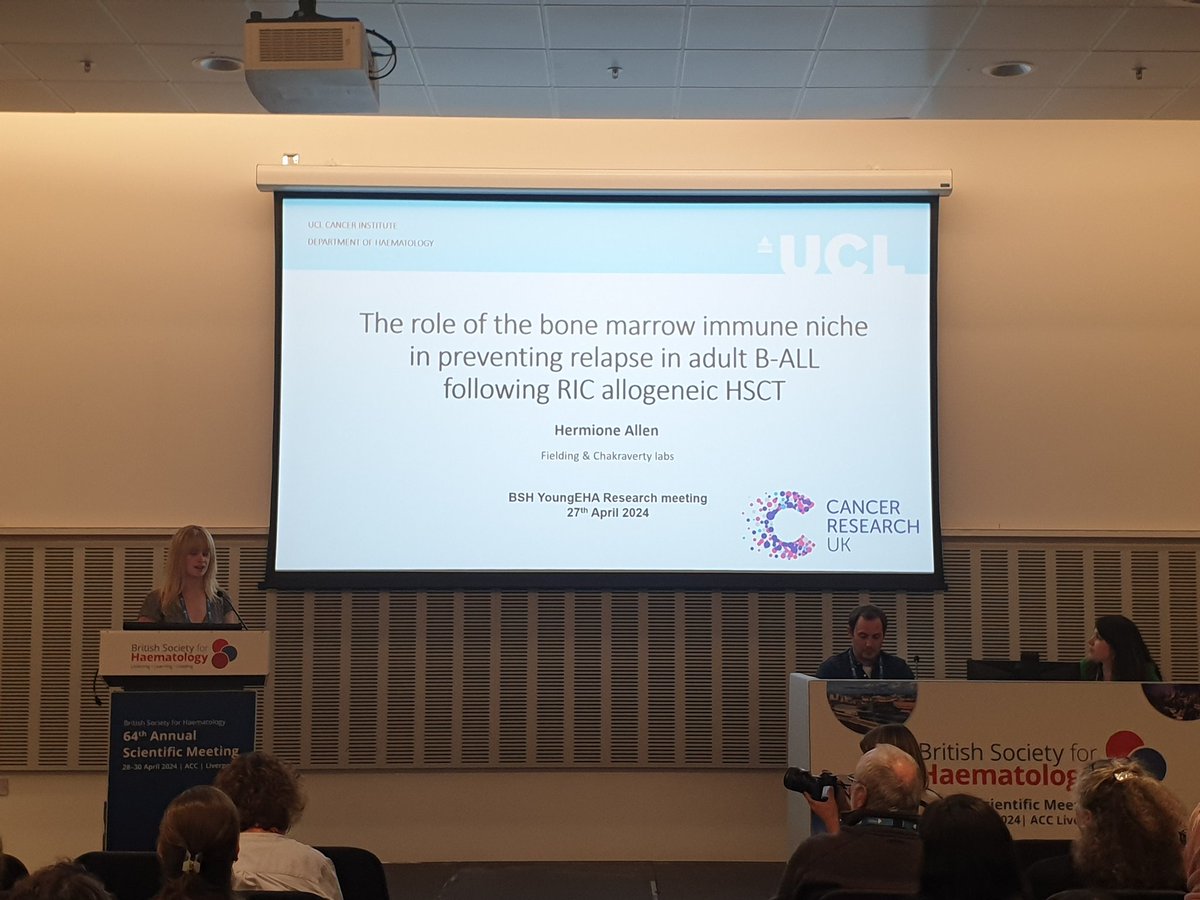 Moving through to Hermione Allen @uclcancer talking about the role of the marrow niche in B-ALL #YoungEHA #BSH2024