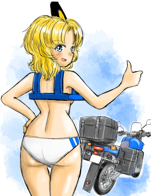 おやすみらくがき #いいからケツ見せろ 。まぁこーゆーコスですので、後ろ向けば何の工夫も要りませんw#バイク擬人化 