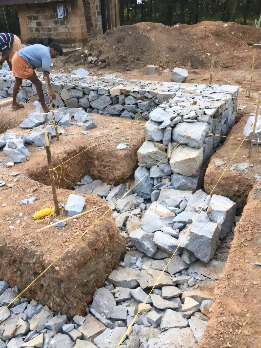 Dry rubble masonry construction is something I'm yet to understand why it's not popular in Kenya yet we have plenty of hard rocks, the whole construction process is done completely without the use of mortar. All small spaces are just filled with smaller stone pieces.