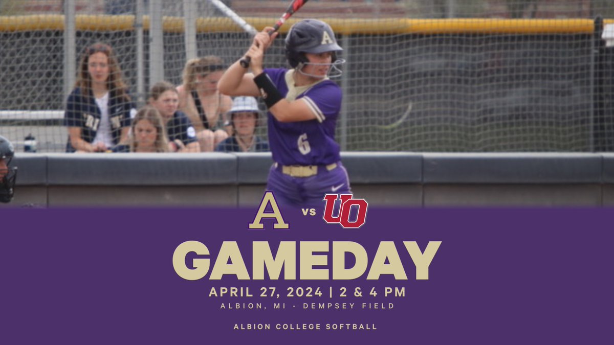 It's senior night! 🎉 Albion College Softball is hosting University of Olivet at home this afternoon! Following game 2 a short ceremony will be held to recognize our senior class! 💜💛