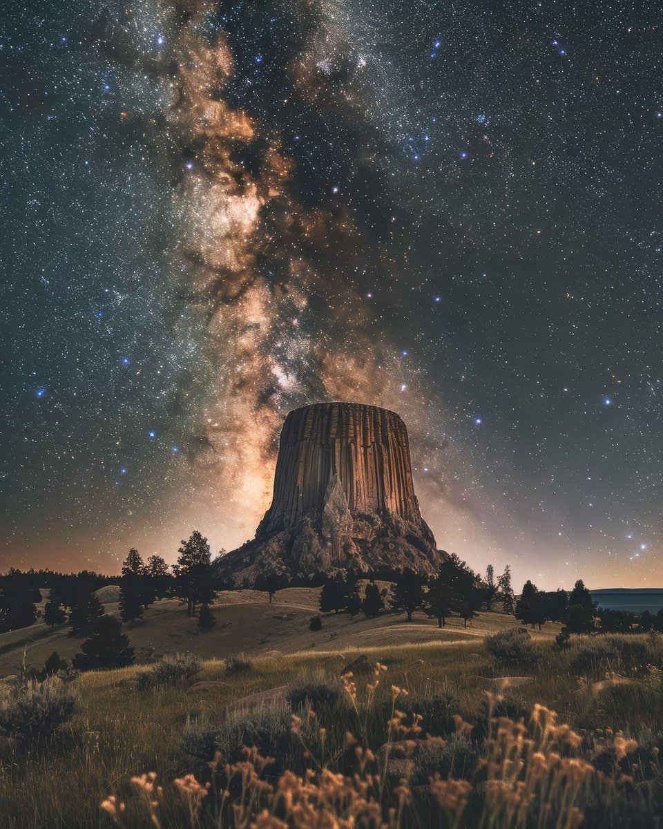 Milky Way galaxy over Devil's Tower in Wyoming