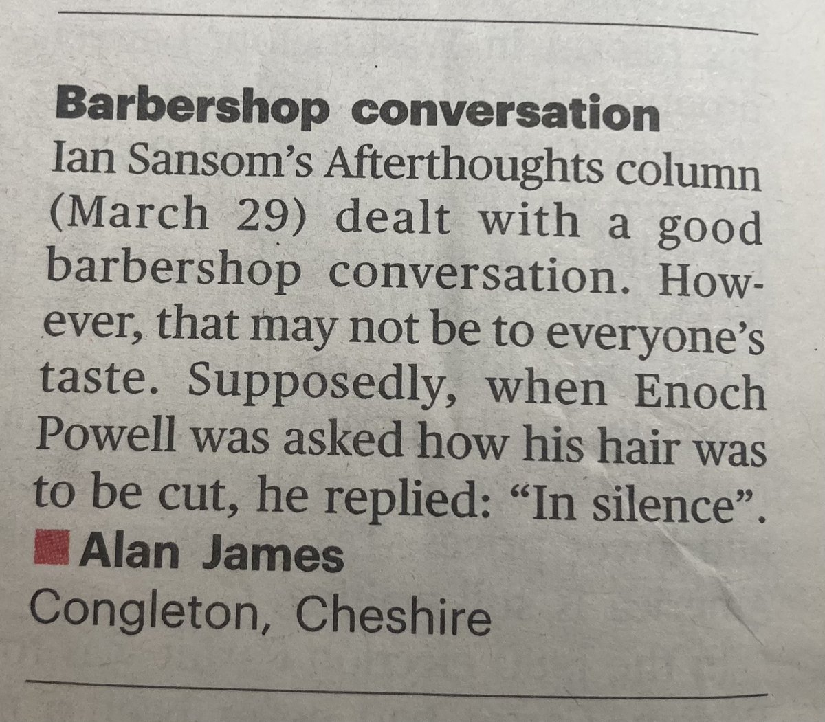 An uncomfortable moment in which I find myself sympathetic to Enoch Powell… From this week’s @TheTLS letters pages. ✂️