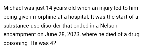 .@PierrePoilievre, who's more responsible for this man's death👇?

Trudeau's 'extreme' safe supply (< 1% of opioid prescriptions) or Big Pharma that you're currently running deflection for. nelsonstar.com/local-news/bef… #Kelowna #Kamloops #PrinceGeorgeBC #Cranbrook #FortStJohn #bcpoli