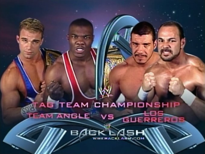 4/27/2003

Team Angle defeated Los Guerreros to retain the WWE Tag Team Championship at Backlash from the Worcester Centrum in Worcester, Massachusetts.  

#WWE #Backlash #TeamAngle #CharlieHaas #SheltonBenjamin #LosGuerreros #EddieGuerrero #ChavoGuerrero #WWETagTeamChampionship