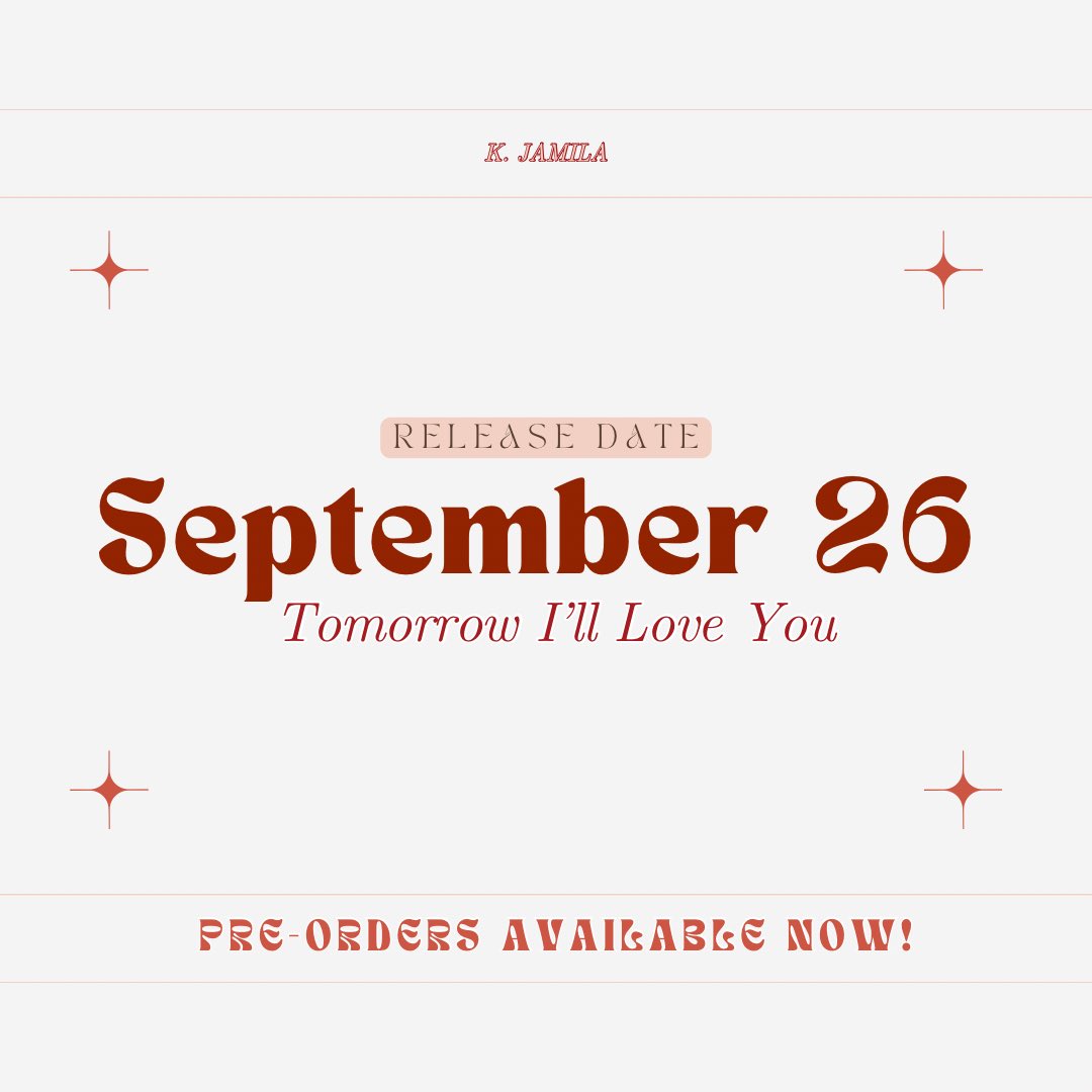 My third book, Tomorrow I’ll Love you!out September 26, 2024!

If you like
• FMC soccer player 
• hot tattooed poetry professor MC
• second chance romance • childhood best friends 
• “it’s always you”
• BIOPIC
• cat daddy
• daddy issues

amazon.com/dp/B0D2SVMKB5