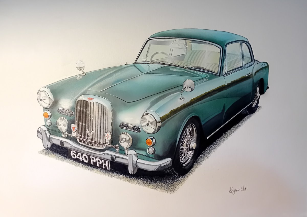 Alvis TD21 S1, I have lightly retouched the reflections on the body and chrome on my original painting, acrylic paint on canvas board 50x40cm, artwork ready for show & sale (also TD21dhc and TA14) #Alvis