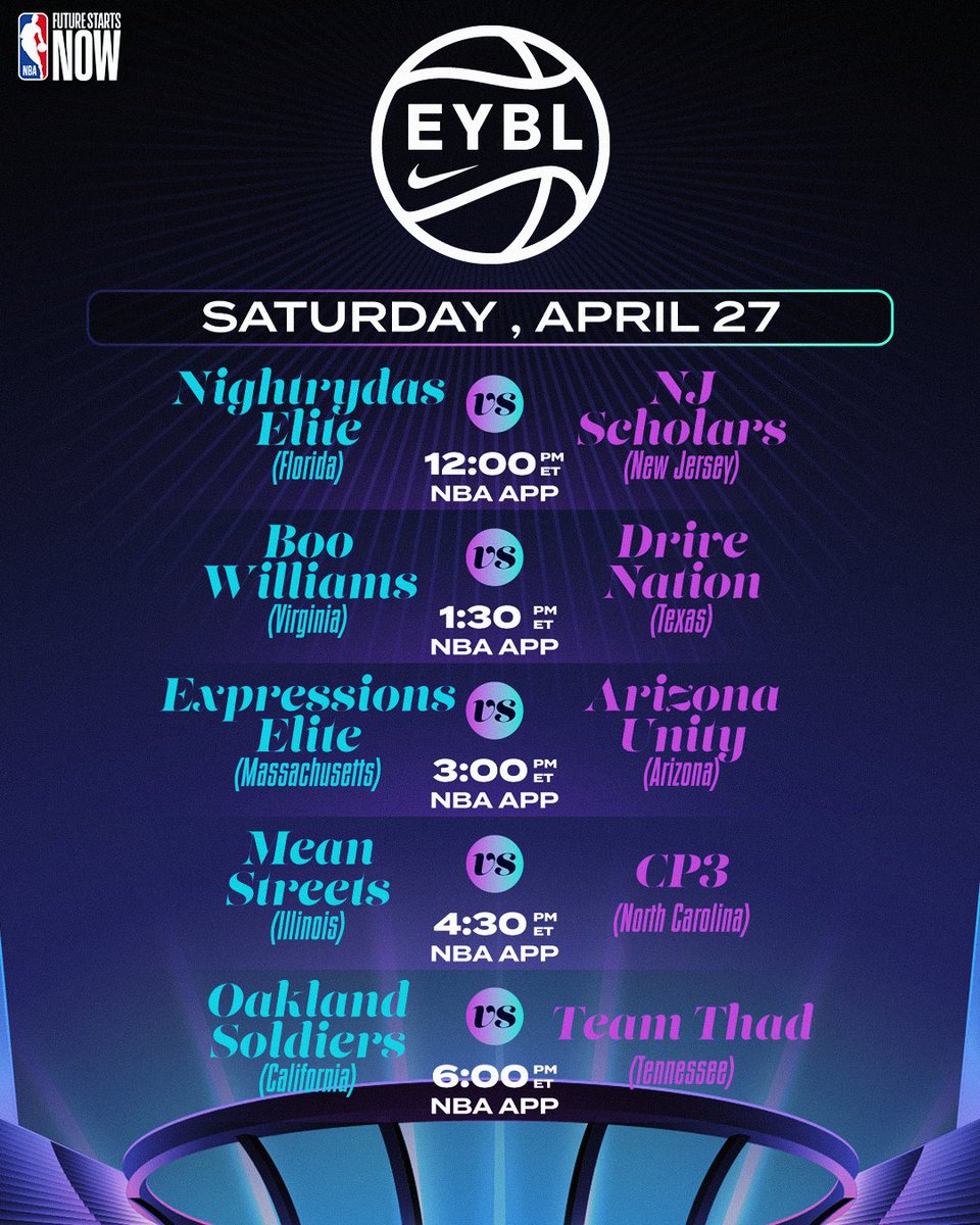 A full day of @NikeEYB hoops on the NBA App! Catch top prospects Cameron and Cayden Boozer, Brandon McCoy Jr., AJ Dybantsa, Tyran Stokes, Jasper Johnson, Cameron Holmes, Dwayne Aristode and more in action, beginning at 12pm/et! ➡️ link.nba.com/EYBL-MEM