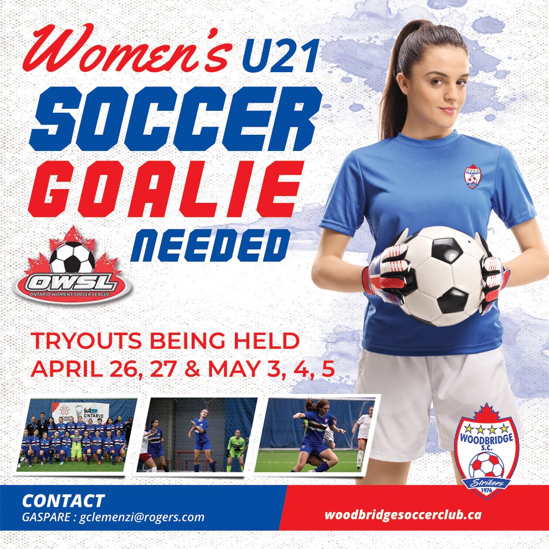 Woodbridge Strikers U21 Women are seeking dedicated players ready to compete in the OWSL U21 Central Division. Tryouts will be held over the next two weekends (April 26, 27 & May 3, 4, 5). To register for a tryout, please reach out to Gaspare at gclemenzi@rogers.com.