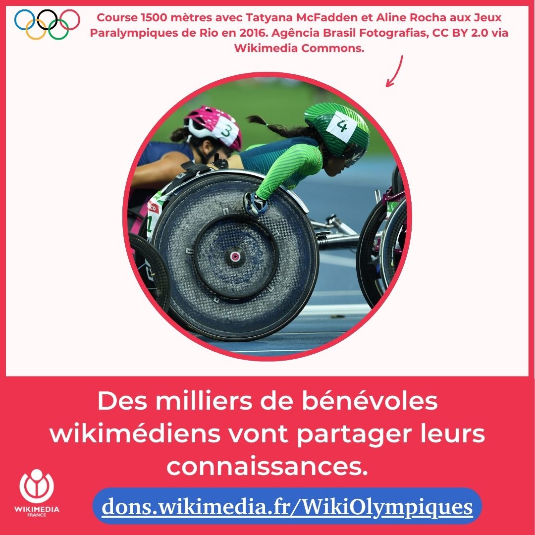 👐Pendant les JO, des bénévoles vont enrichir les projets Wikimédia comme Wikimedia Commons et prendre en photo les athlètes paralympiques @FFHandisport 👉Faites un don à l'association Wikimedia France qui soutient la communauté bénévole wikimédienne dons.wikimedia.fr/WikiOlympiques…