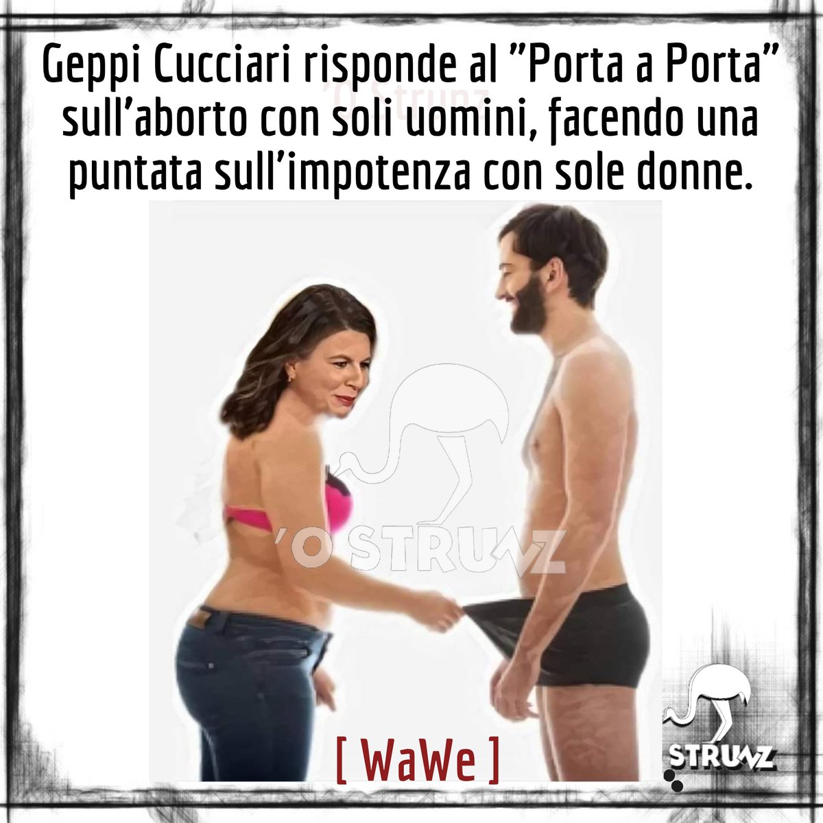 (WaWe @WaWe970) #27aprile #GeppiCucciari #parodia #brunovespa #invitati #uomini #aborto #ironia